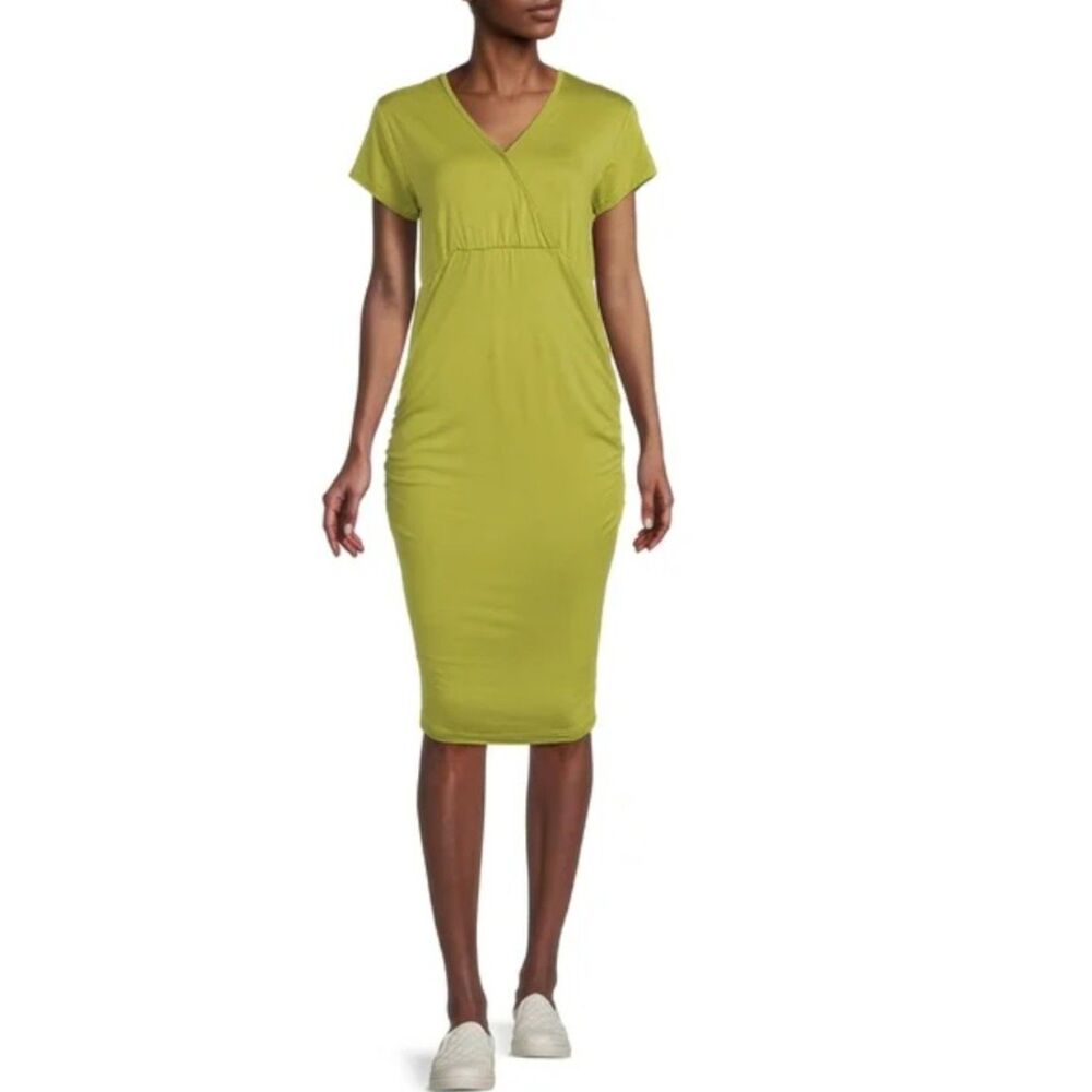 NEW Green Sz XL Maternity Soft Stretchy Empire Waist Bodycon Midi Dress OH MAMMA